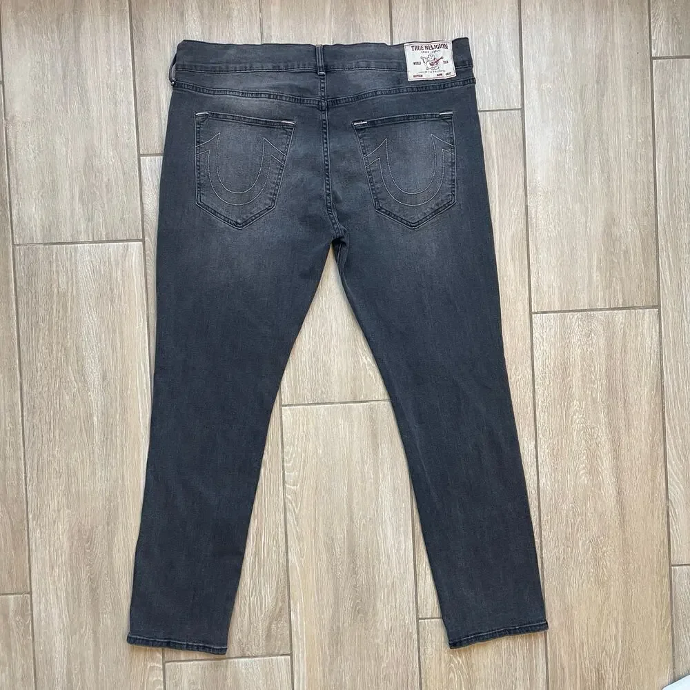 True Religion Rocco Relaxed Skinny Jeans 40x31 Gray Stretch Designer Denim